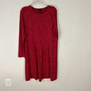 J Jill Wearever Collection Red Leaf Print Long Sleeve Dress Size Medium